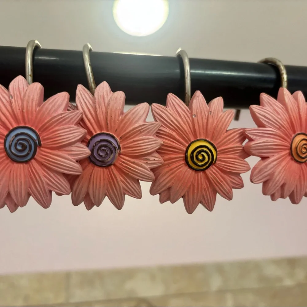 Pink Flower Shower Curtain Hooks